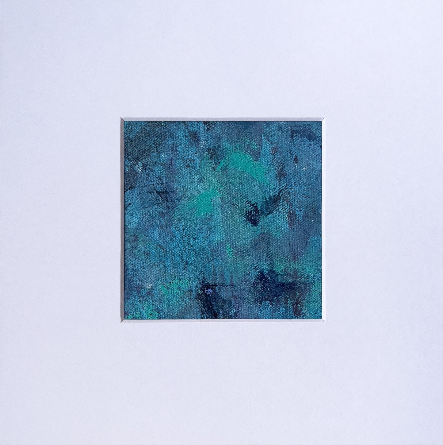 Polifonía Aguamarina 5 | Pintura de 3,5" x 3,5" en tapete de 8"x8"