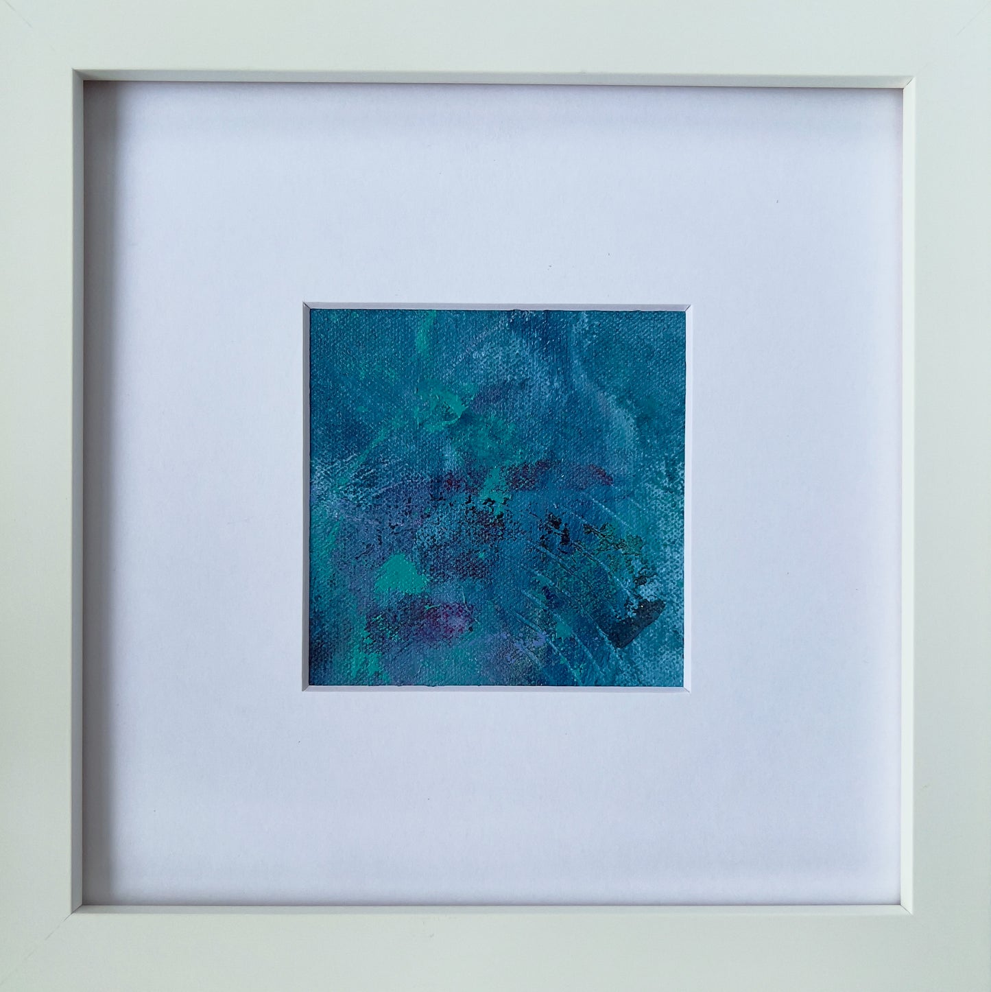 Polifonía Aguamarina 1 | Pintura de 3,5"x3,5" en marco de 9"x9"