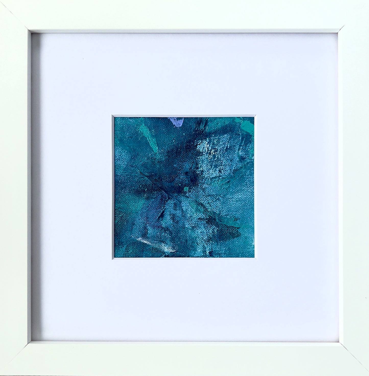 Polyphonie aigue-marine 3 | Peinture de 3,5"x3,5" dans un cadre de 9"x9"