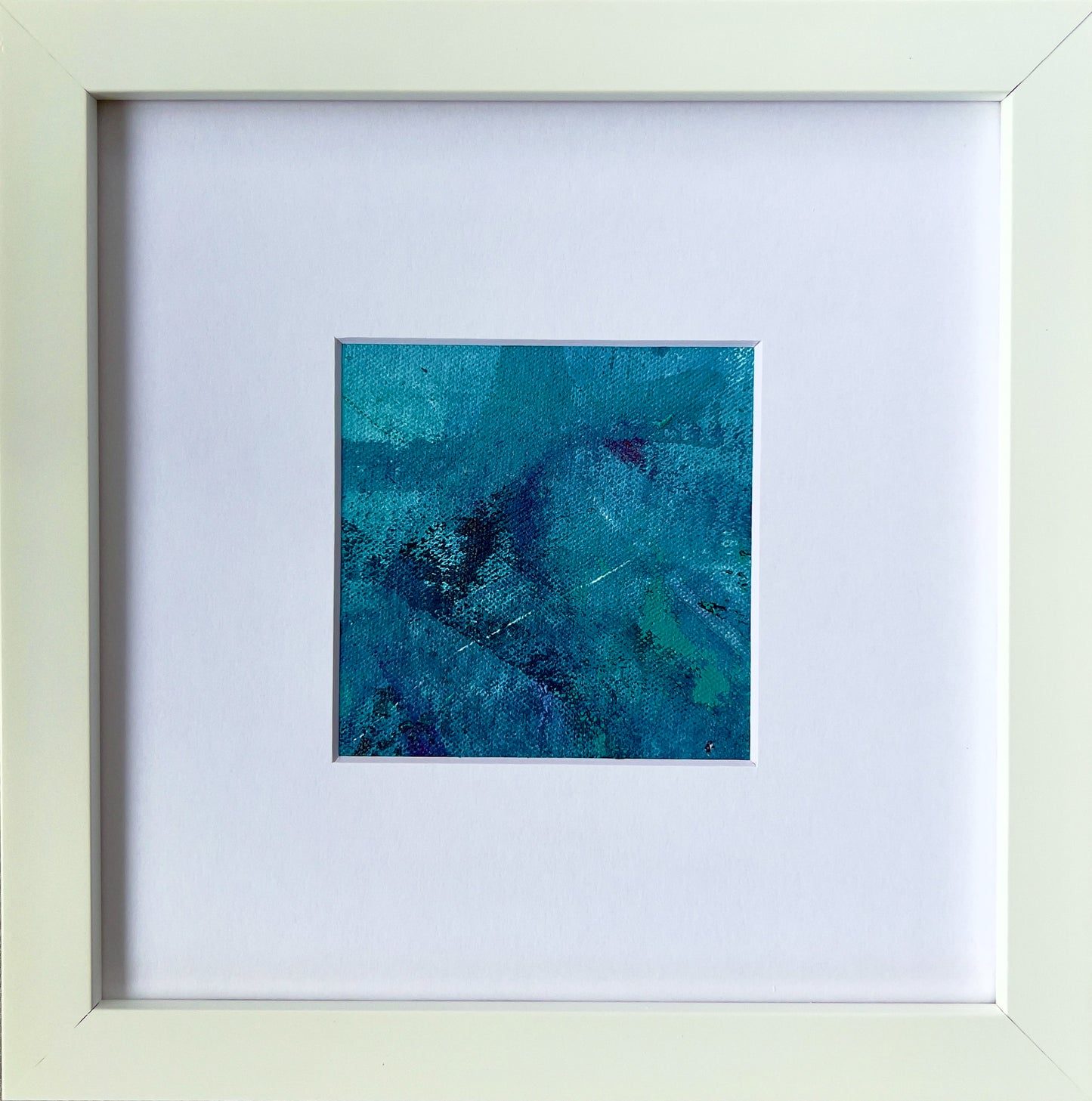 Polifonía Aguamarina 4 | Pintura de 3,5"x3,5" en marco de 9"x9"