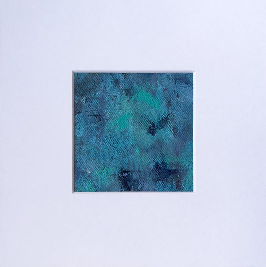 Aquamarine Polyphony 5 | 3.5" x 3.5" Painting in 8"x8" Mat