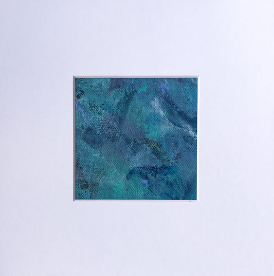 Aquamarine Polyphony 6 | 3.5" x 3.5" Painting in 8"x8" Mat
