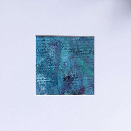 Aquamarine Polyphony 7 | 3.5" x 3.5" Painting in 8"x8" Mat