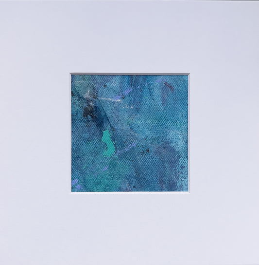 Aquamarine Polyphony 8 | 3.5" x 3.5" Painting in 8"x8" Mat