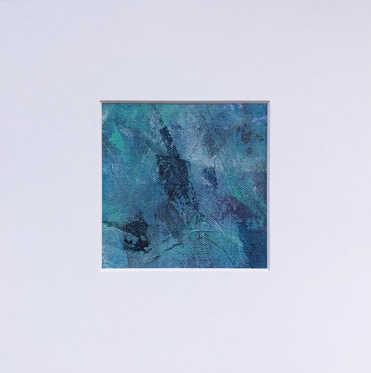 Aquamarine Polyphony 9 | 3.5" x 3.5" Painting in 8"x8" Mat